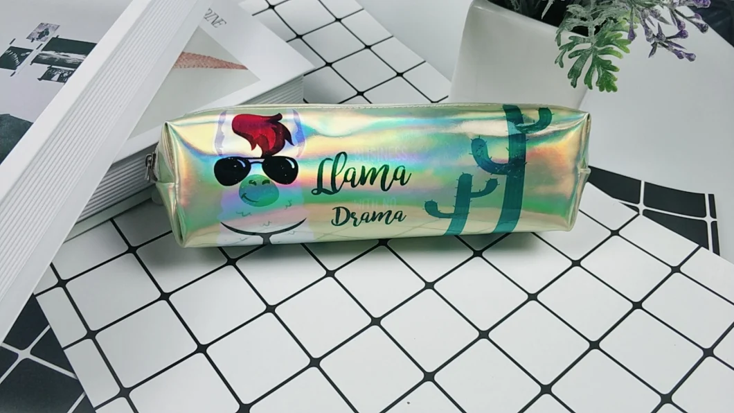 Full Print Top Cute Llama Pencil Case Alpaca Laser Bag Student Gift Stationery Pouch