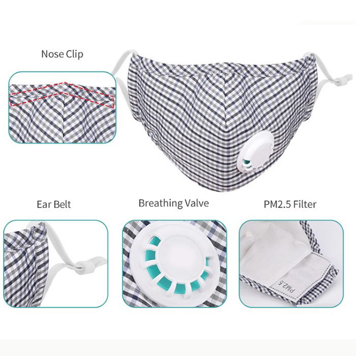 Outdoor Reusable Cotton Washable Mouth Fast Delivery USA Canada Europe Half Face Cover with Filter Cotton Face Mask with Valve and Filer Pocket