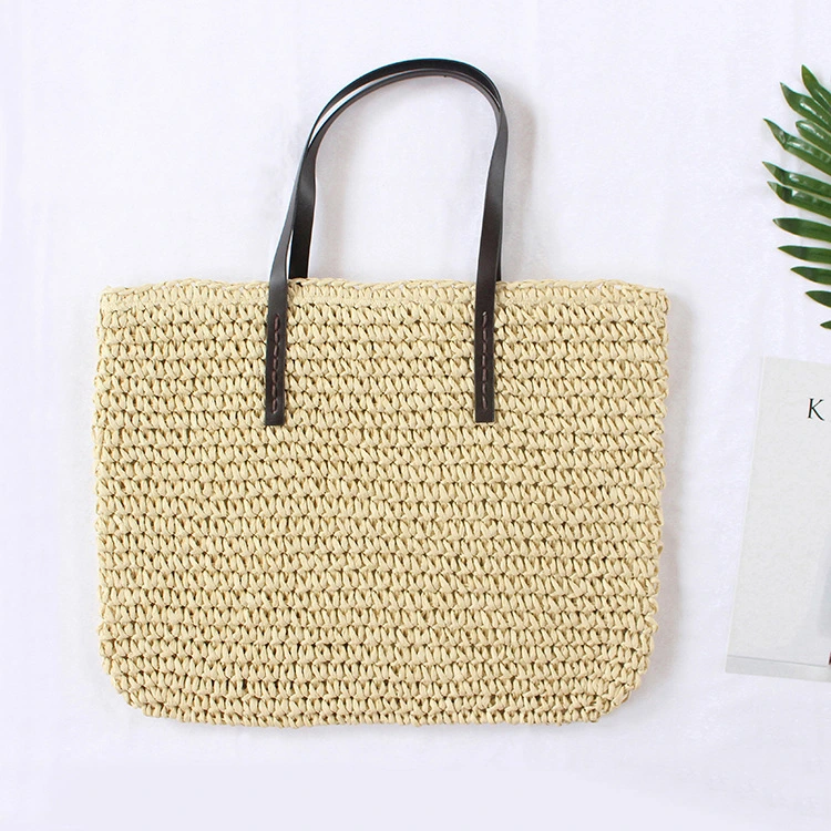 Wholesale Personalized Women Straw Beach Bag Summer Woven Shoulder Bag Casual Tote Bag with Leather Handle
