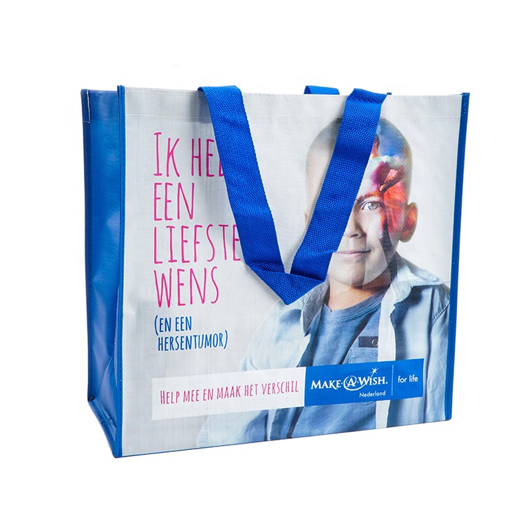 Big Recyclable Button Laminated Promotional PP Woven Shopping Bag