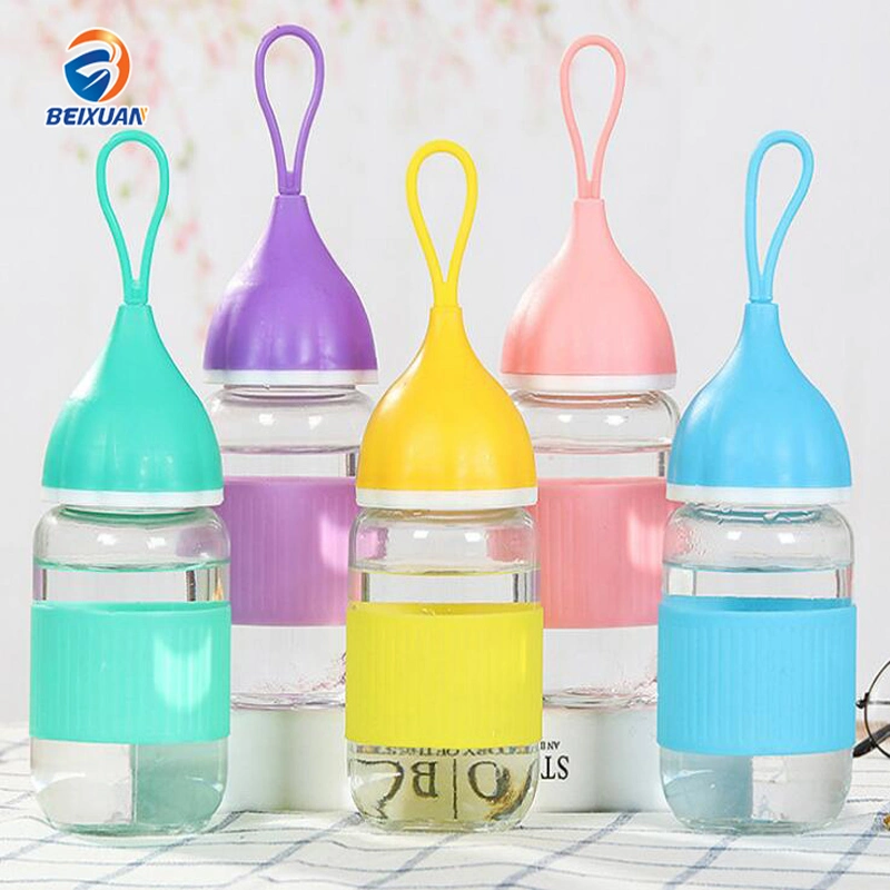 200ml Creative Mini Silicone Case Hot Selling Glass Water Bottle Lovers Advertisement Gift Bottle Stock