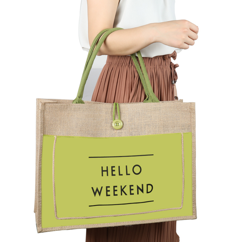 Women Linen Luxury Large Capacity Female Contrast Shoulder Bag Lady Daily Handbag Fresh Beach Shopping Tote Bag