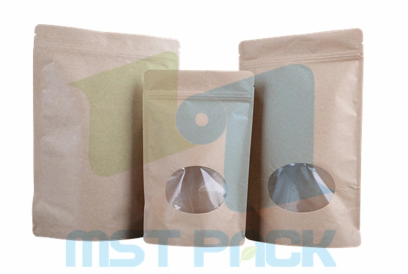 Kraft Paper Bag Stand up Pouch Doypack with Clear Window