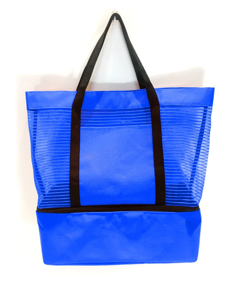 Luxury Greek Style Zipper Closure Nylon Mesh Tote Bag Custom Beach Bag