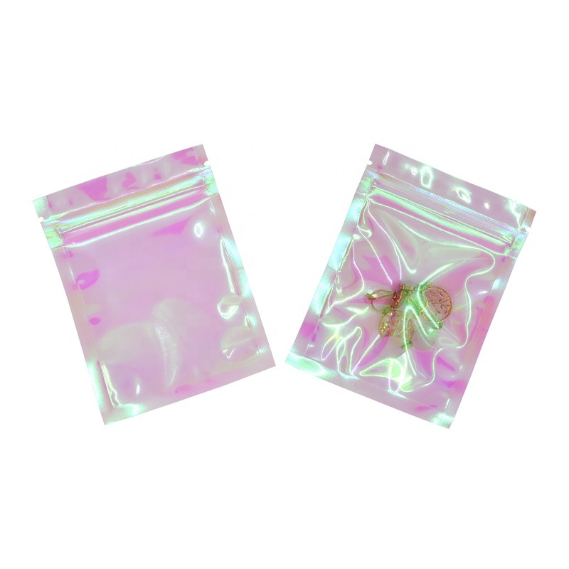 Custom Rainbow Color Zipper Bags Hologram Zip Lock Bags