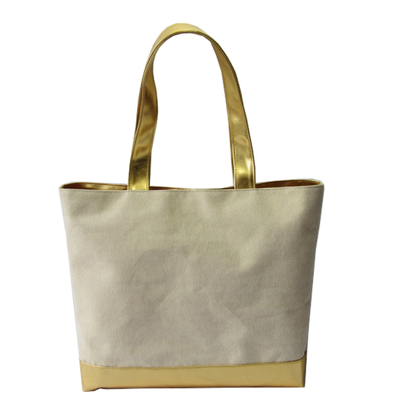 Canvas Tote Bag with Gold PVC Handle and Bottom