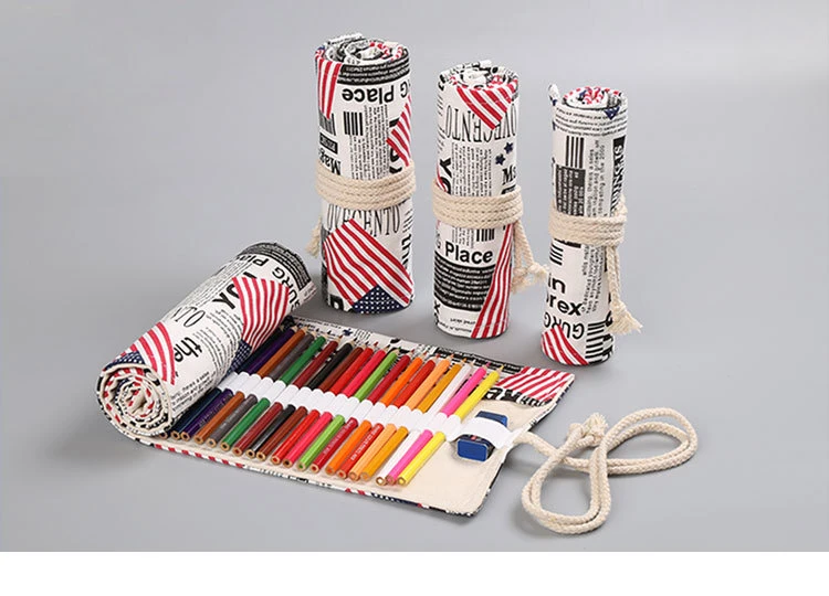 12/24/36/48/72 American Flag Roll School Pencil Case Canvas Pen Bag Penal for Girls Boys Cute Large Pencilcase Penalties Box Stationery Supplies