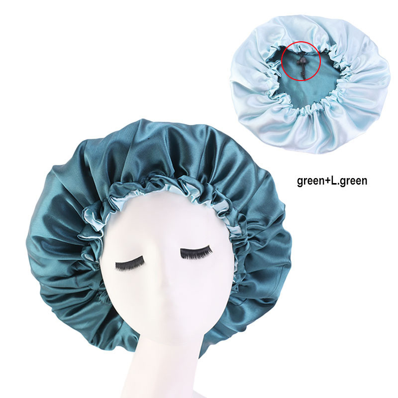 Double-Sided Double-Sided Satin Sleeping Cap Adjustable Drawstring Silk Satin Protective Sleeping Cap Turban Hair Cap