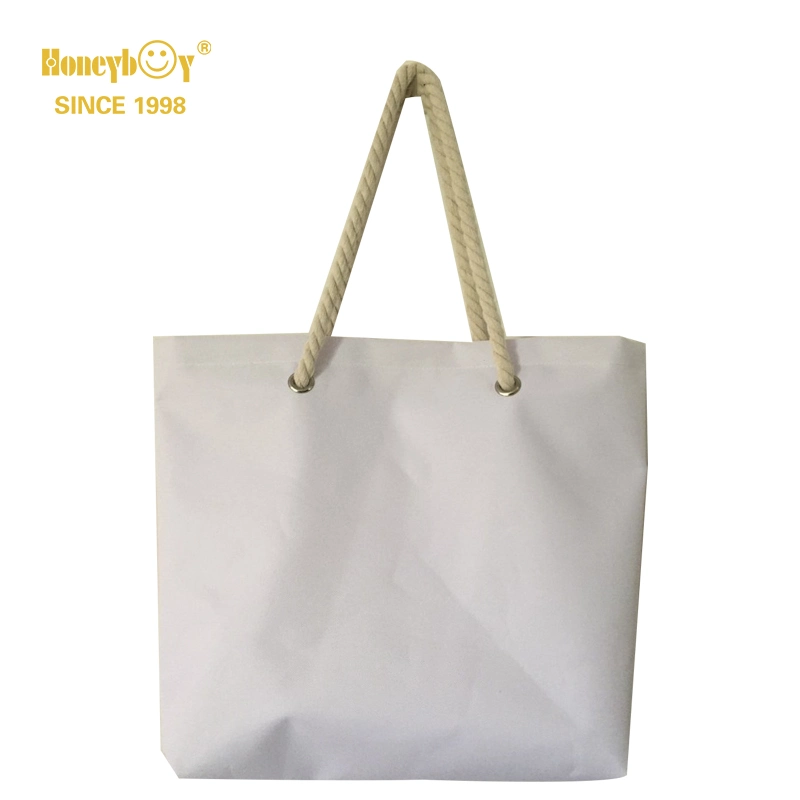 Custom Pattern Tote Beach Bag with Cotton Rope Coconut Tree Beach Bag
