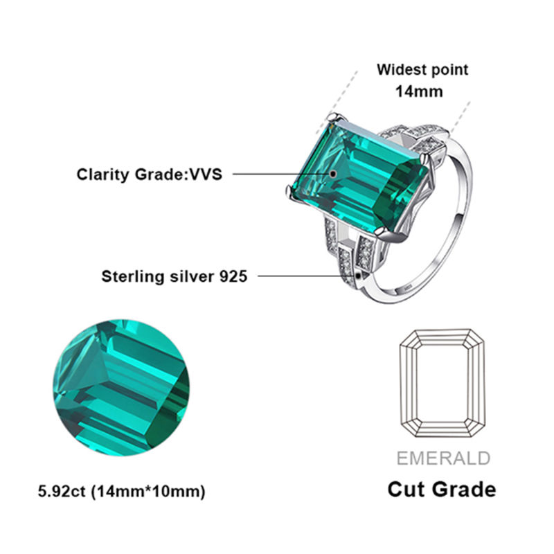 S925 Sterling Silver Rings Simulated Emerald Rings Birthstone Rings