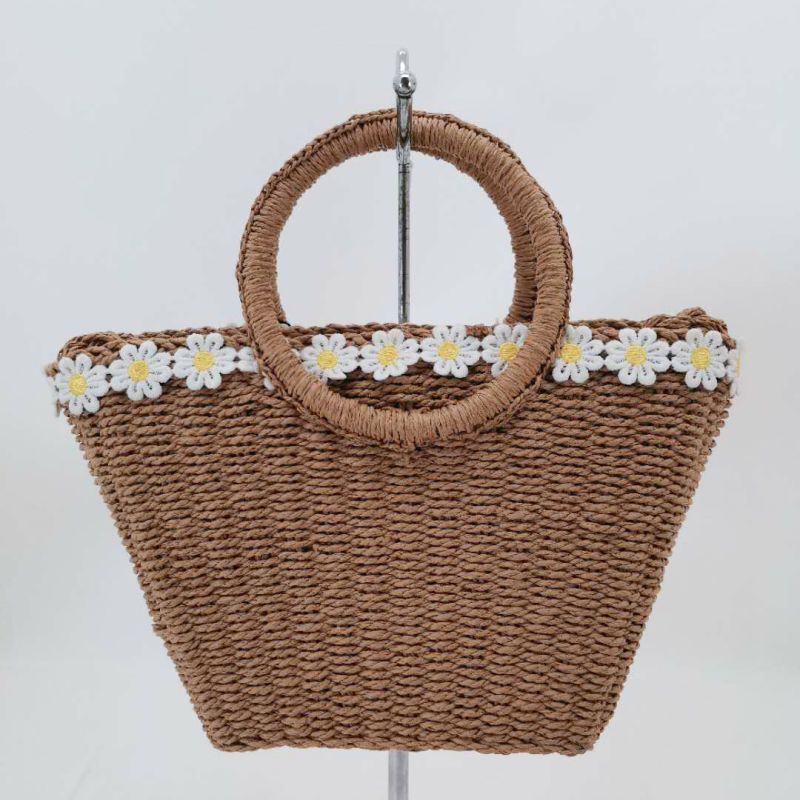 Folower Decoration Handwoven Paper Straw Tote Beach Bag&#160;