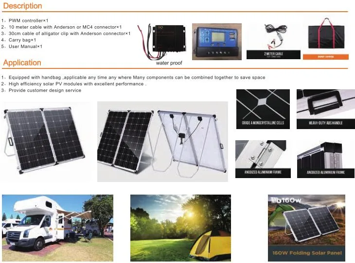 Folding Panel 240W Portable PV with Controller Alligator Clip Bag