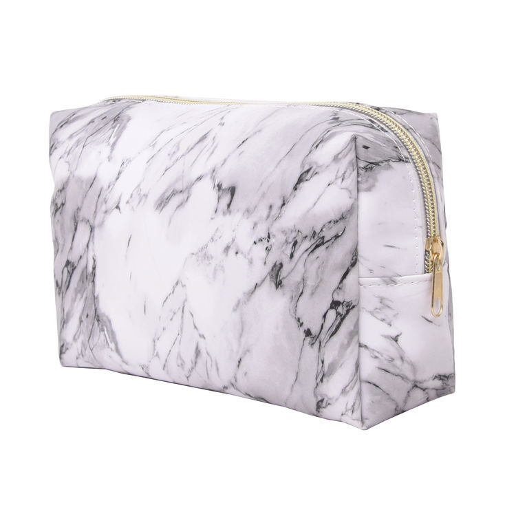 New White Marble Pattern Cosmetic Bag Large Capacity Women PU Travel Portable Makeup Bag