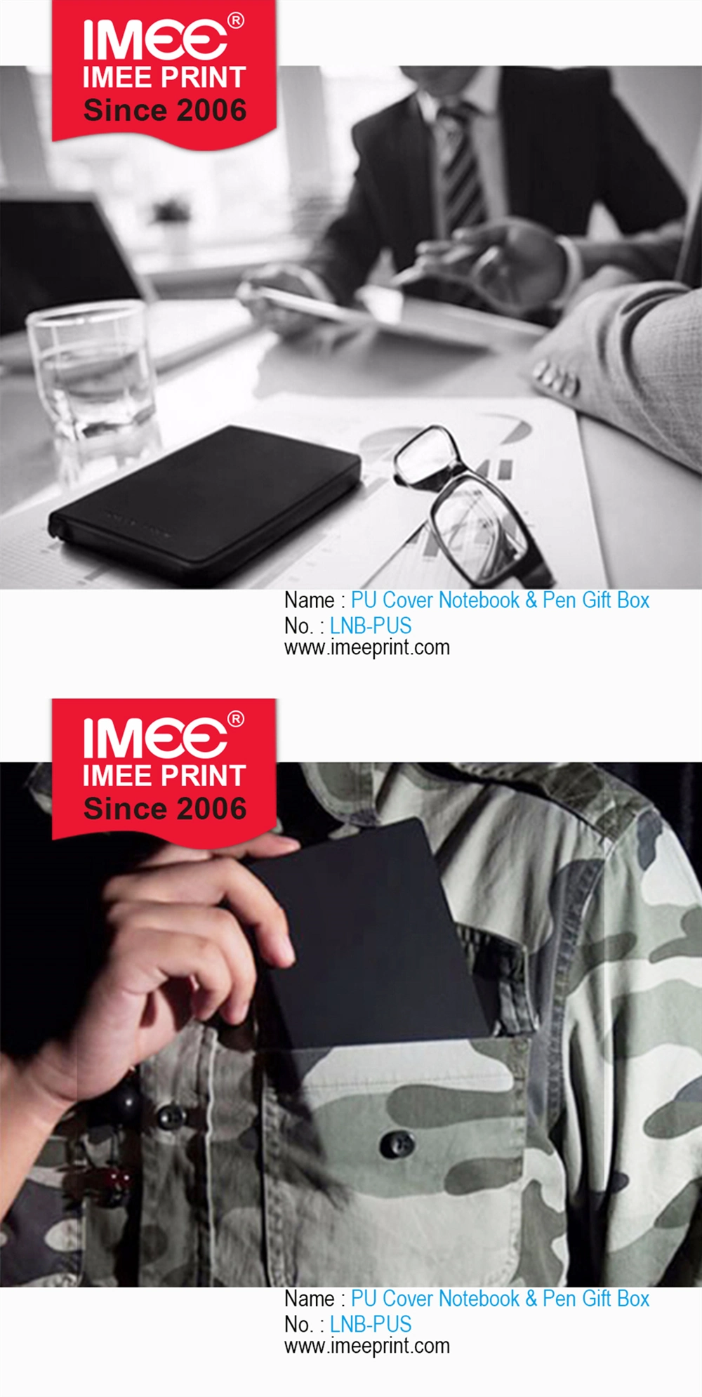 Imee Custom Corporate Logo Printed Brand Vis Business Pen Gift Box Case Set Note Book