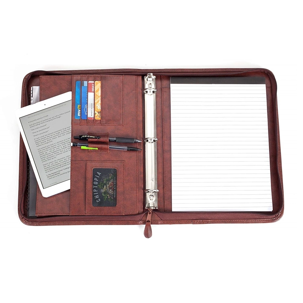 3 Ring Binder Leather File Folder with Handle