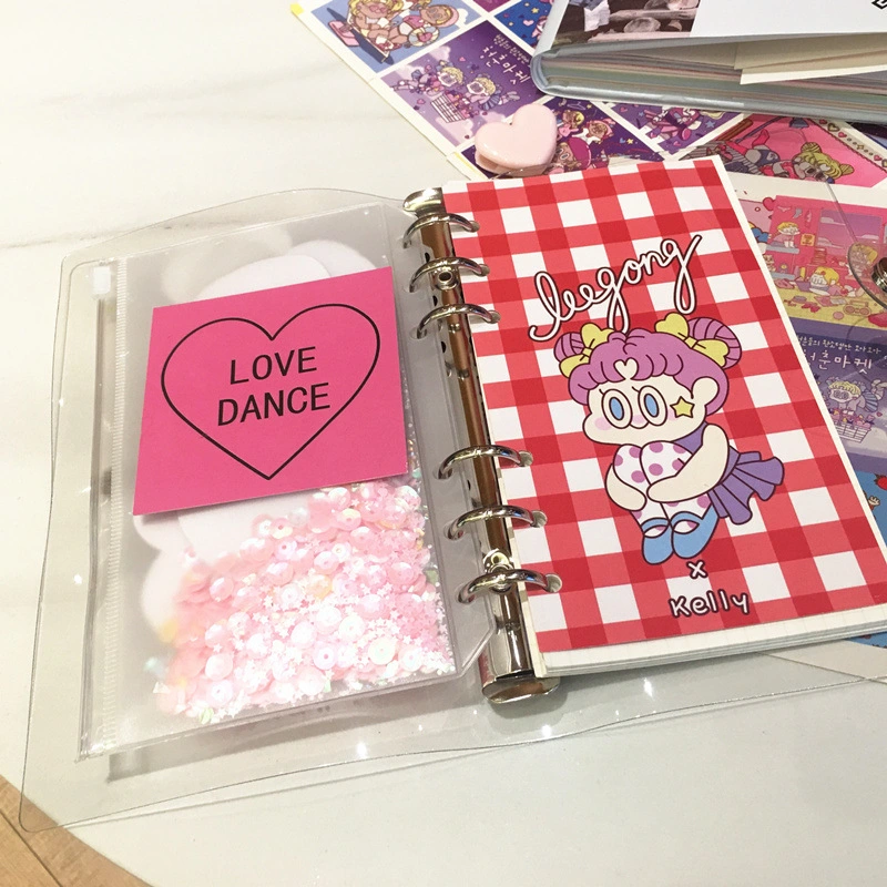 Transparent PVC Cover Loose Leaf Binder Planner with Sequins Zipper Cover Journal Notebook