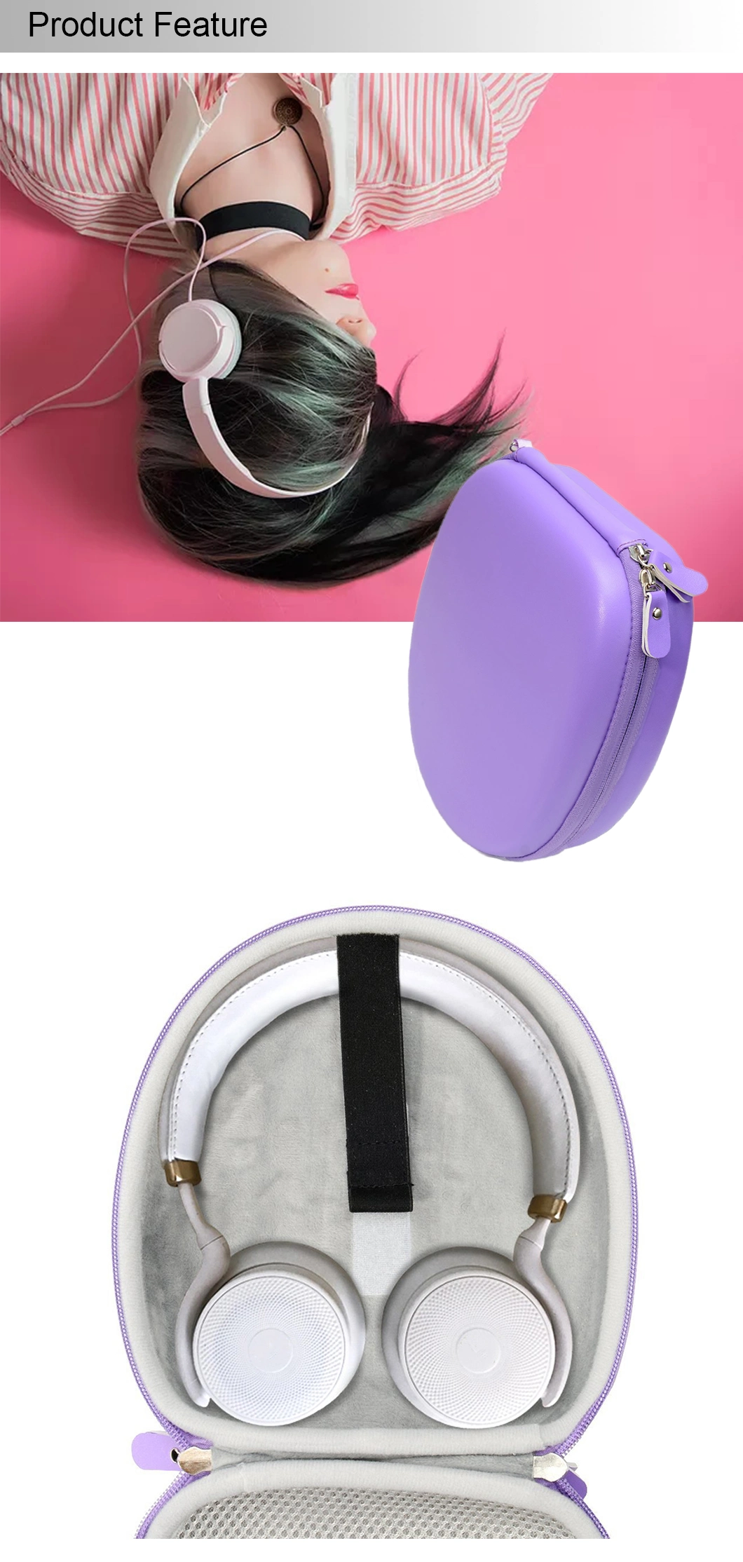Headphone Case with Zipper Portable Mini Earphone Bag EVA Round Hard Case Brown