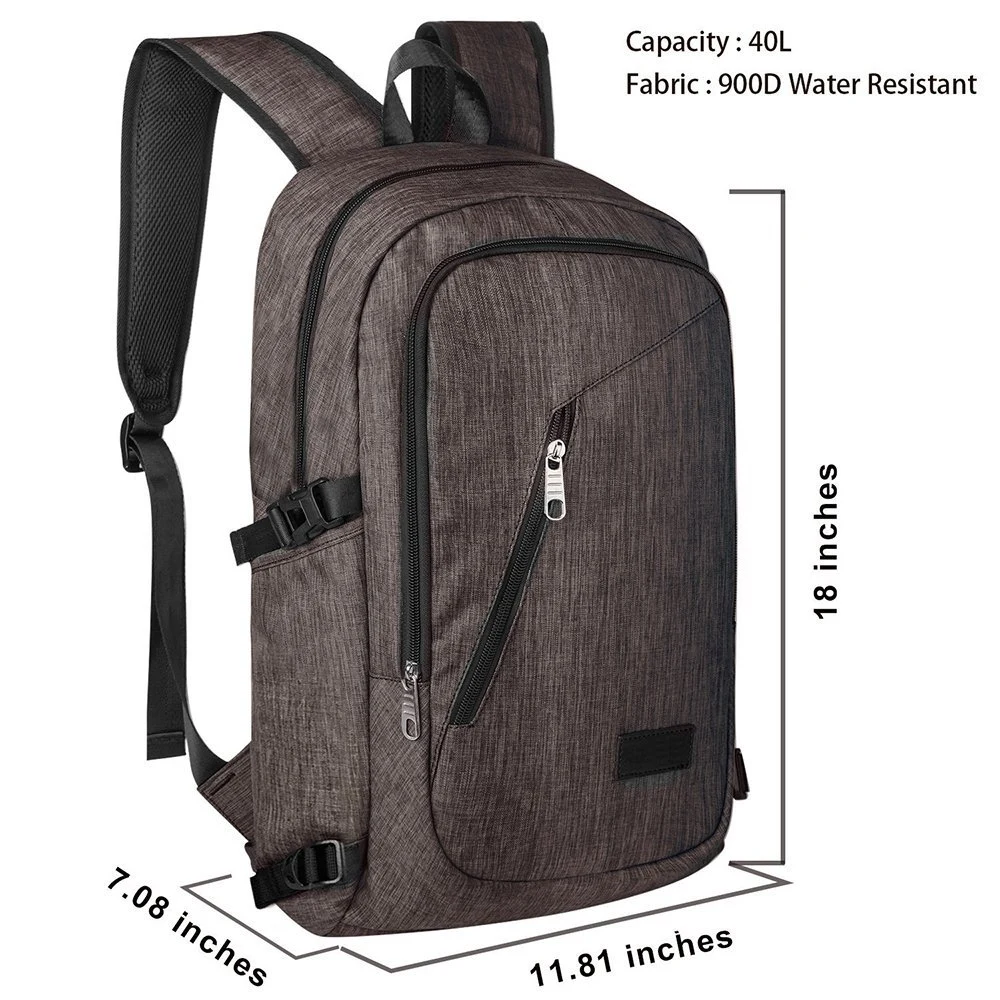 Business Polyester Laptop Backpack with USB Charging Port and Lock Fits Under 17-Inch Laptop