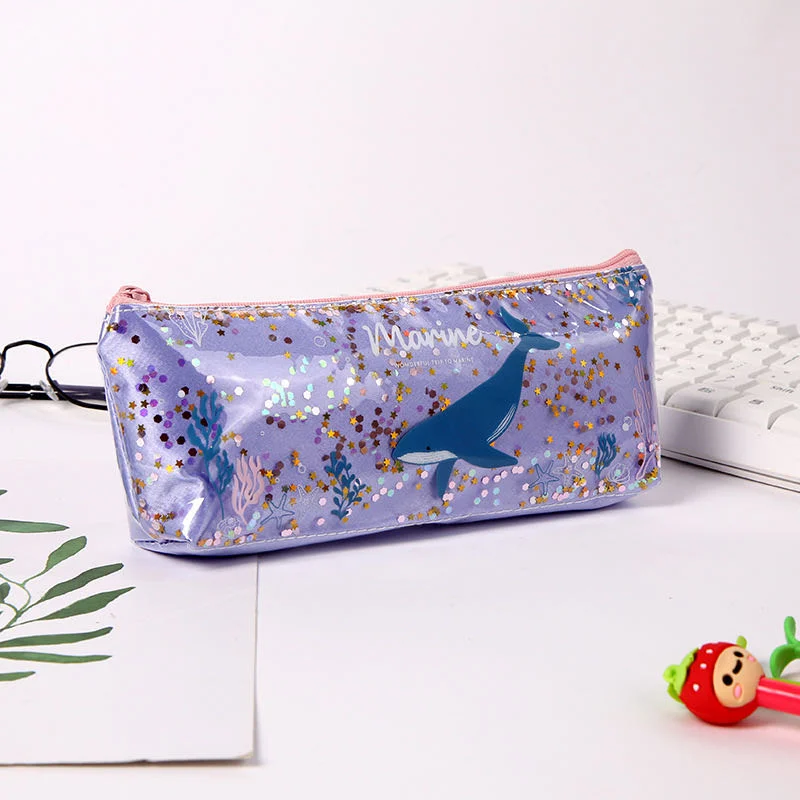 Creative PVC Quicksand Pencil Case School Supplies Cartoon Pencil Case Small Fresh Children's Sequin Stationery Bag