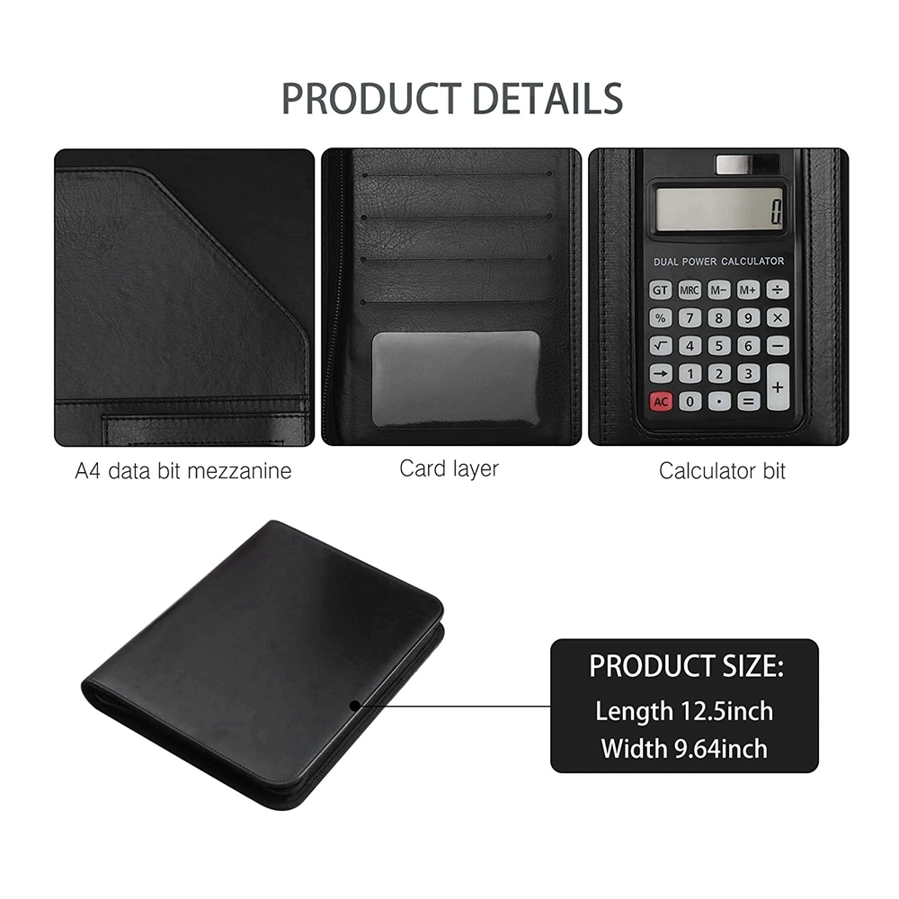 Personalized Fashion Business Padfolio Zipper A4 Custom Faux Leather Portfolio File Folder