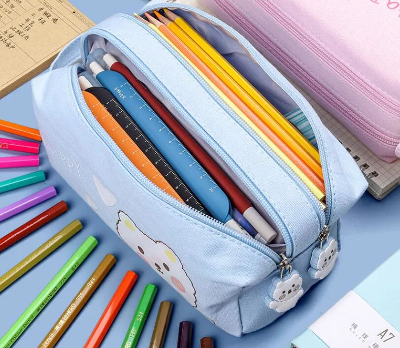 Wholesale Stationery Office Supply Promotion Gift Popular Canvas Cartoon Pen Holder Pencil Case Bag 