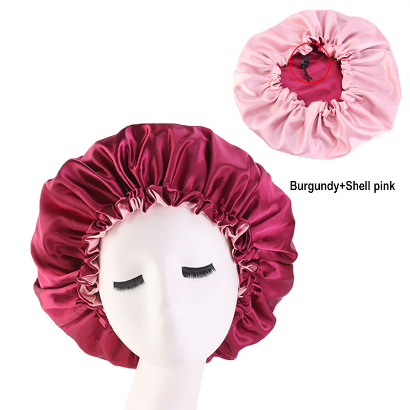 Double-Sided Double-Sided Satin Sleeping Cap Adjustable Drawstring Silk Satin Protective Sleeping Cap Turban Hair Cap