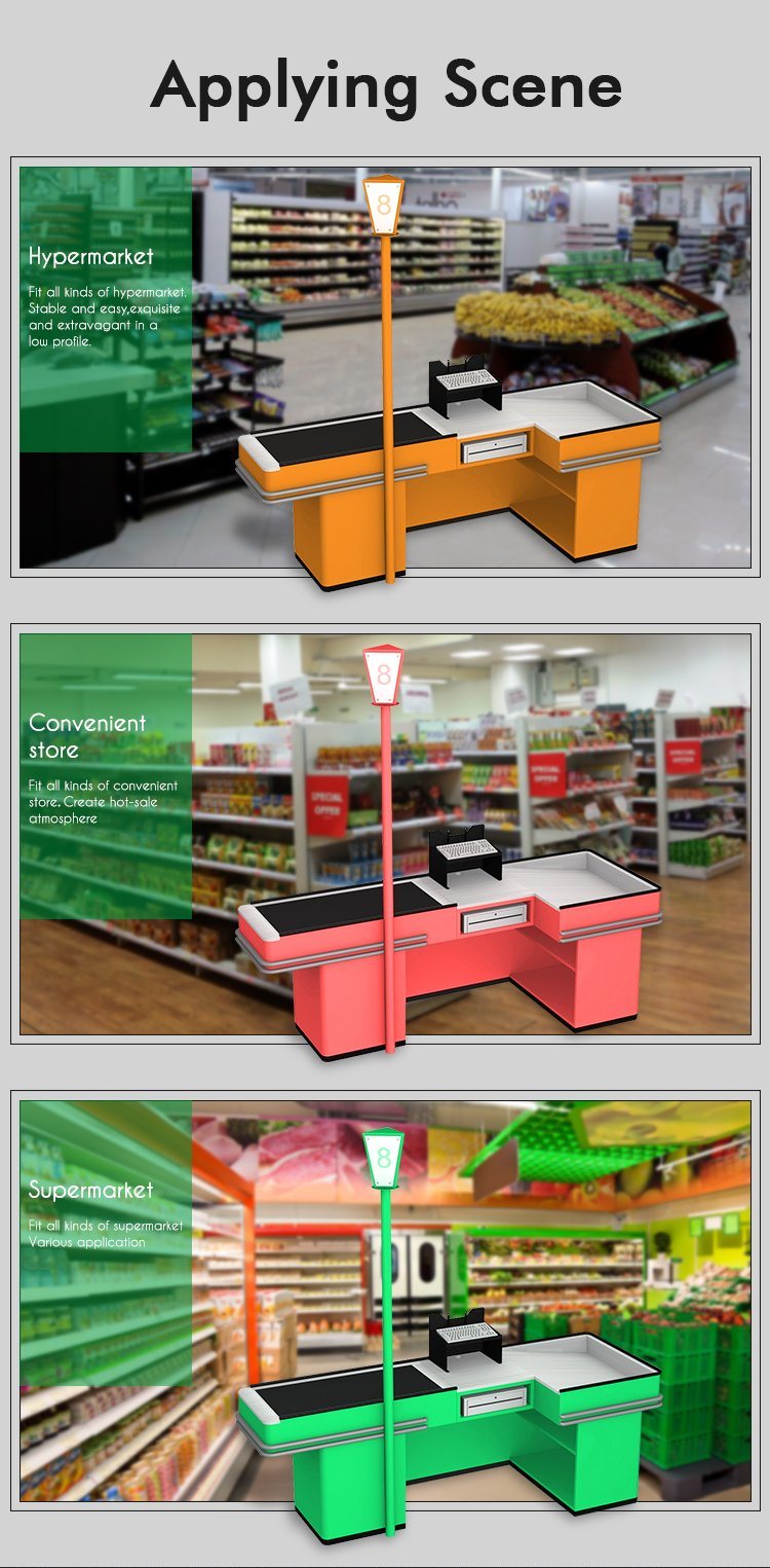 Supermarket Cashier Desk Electrical Checkout Counter with Conveyor Belt