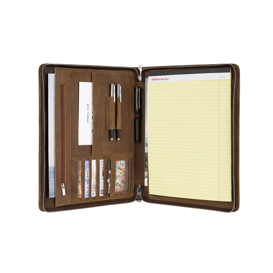Custom Leather A4 Portfolio File Folder, School Office Supplies, Document Bag Briefcase