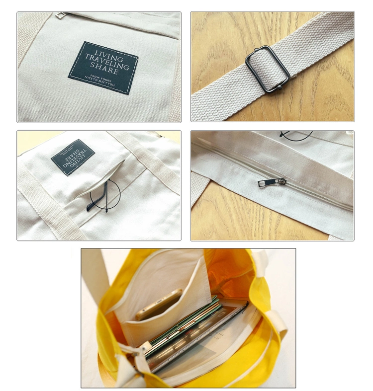 Custom Korean Stylish Cotton Handbags Casual Shoulder Foldaway Durable Work Bag Crossbody Linen Washable Women Canvas Tote Bag for Travel