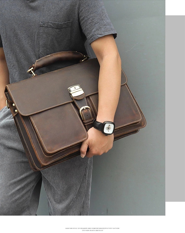 Vintage Waxed Genuine Leather Laptop Men Briefcase Bag (RS-203171)