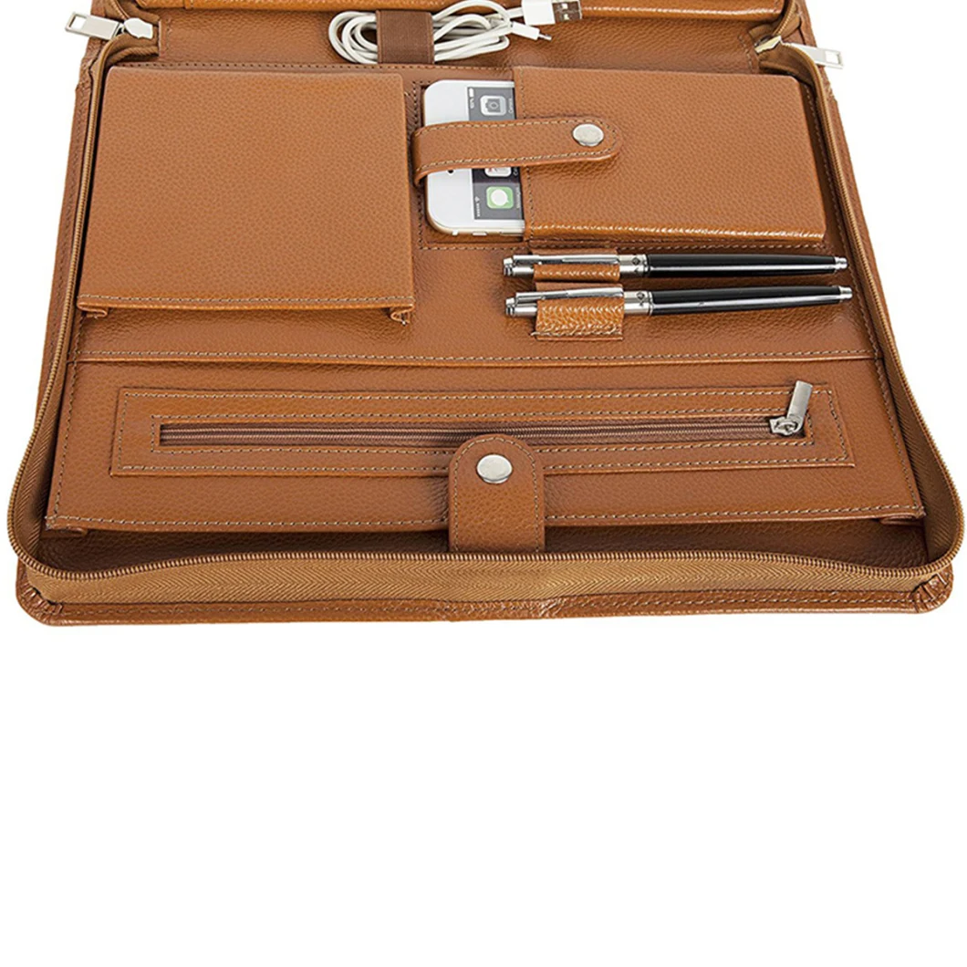Portfolio Bag with Card Holder Business Leather A4 Brown Cover File Folder