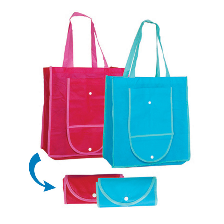 Custom Logo Pattern Extra Large Eco Reusable Recycle RPET Fabric Grocery Folding Tote with Button Pouch Foldable Shopping Bag