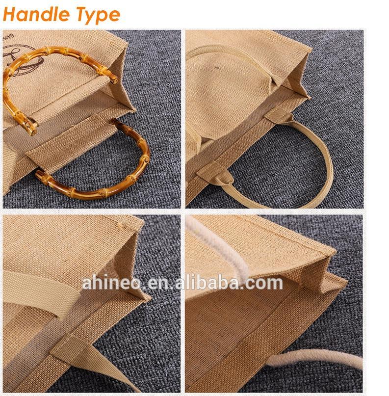 Eco-Friendly Customized Logo Black Handle Linen Jute Burlap Bag Gift Bag with Tassel