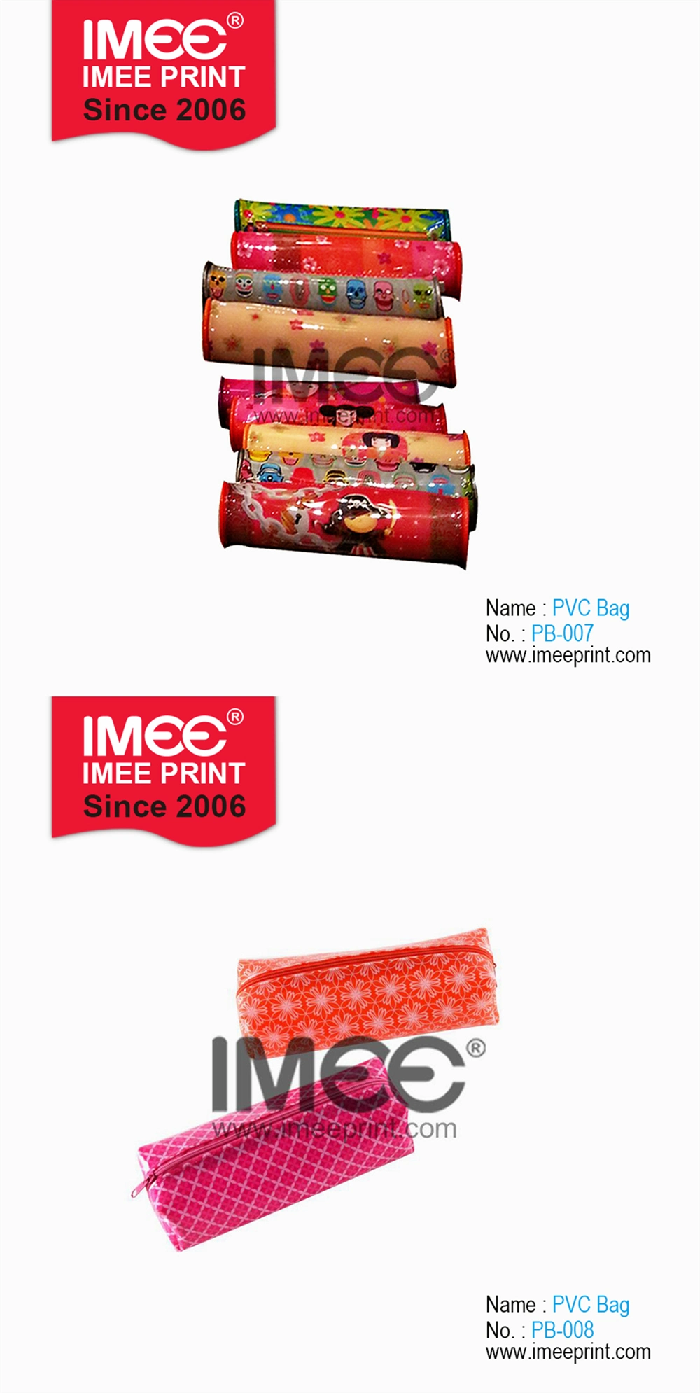 Imee Printing Custom Color Cheap School Cute Zipper Makeup PVC Bag Pencil Pen Case