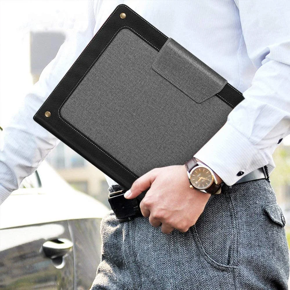 Personalized Mens Leather Bag Business Padfolio PU Cover Zipper A4 File Folder Map Custom Portfolios