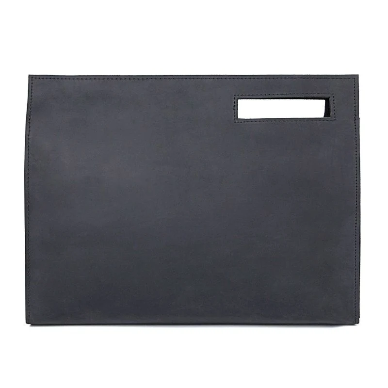 Real Cow Leather Handbag Black Document Bag