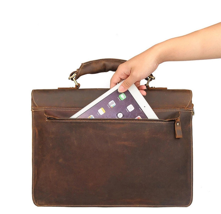 Vintage Waxed Genuine Leather Laptop Men Briefcase Bag (RS-203171)