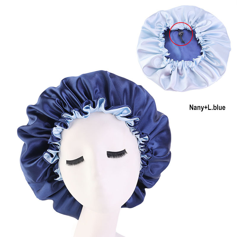 Double-Sided Double-Sided Satin Sleeping Cap Adjustable Drawstring Silk Satin Protective Sleeping Cap Turban Hair Cap