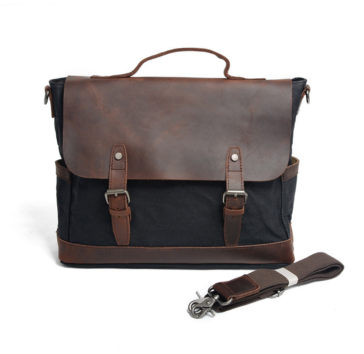 Redswan Water Repellent Canvas Leather Mens Shoulder Bag Business Briefcase Laptop Bag (RS-82077K)