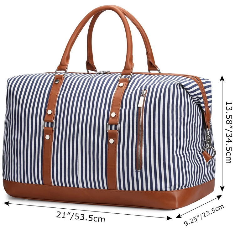 Weekender Bag for Women and Ladies Canvas PU Leather Trim Travel Duffel Bag