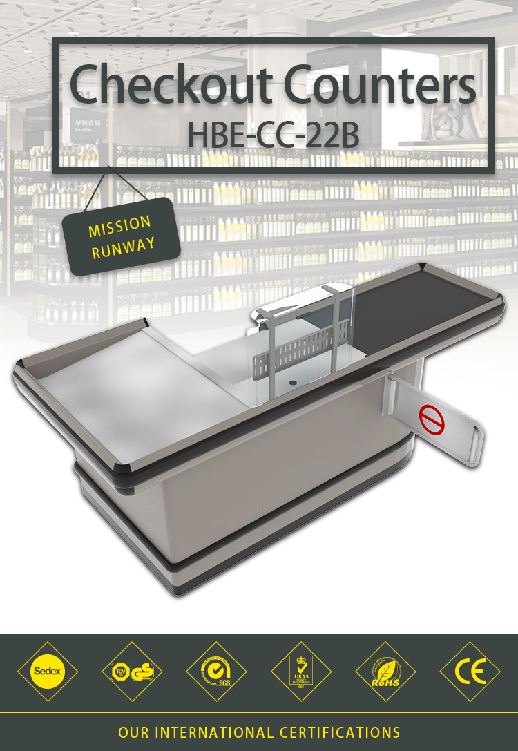 Cash Counter Supermarket Cashier Checkout Counter with Keyboard Holder