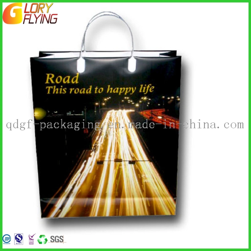 Plastic Carrier Bag with Soft Handle/ Shopping Bag with Reinforced Cardboards on The Bottom