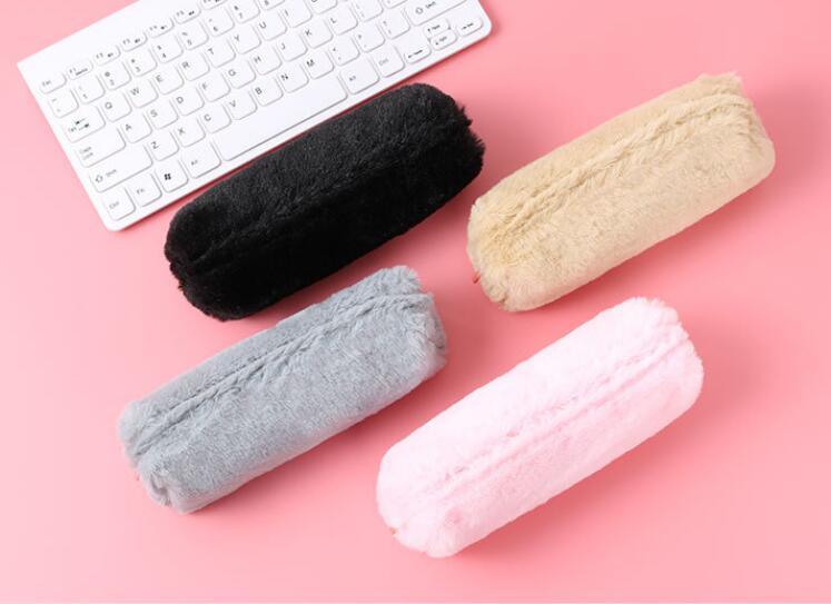 Wholesale Stationery School Pencil Bag Cute Solid Plush Tube Shaped Pencil Case Bag