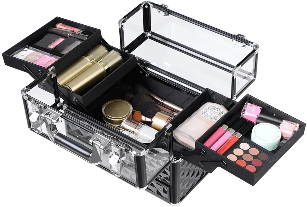 Transparent Acrylic Makeup Beauty Vanity Organiser Professional Cosmetic Case