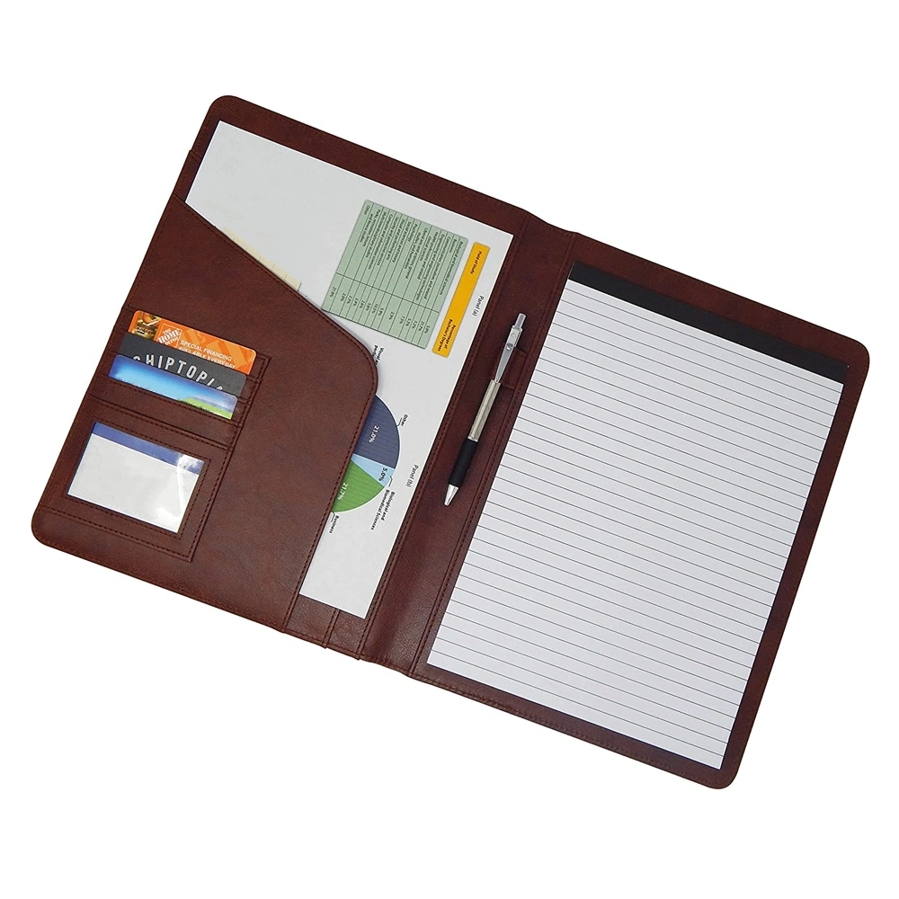 Custom File Folder Document Sleeves Pocket Folders Faux Leather Padfolio