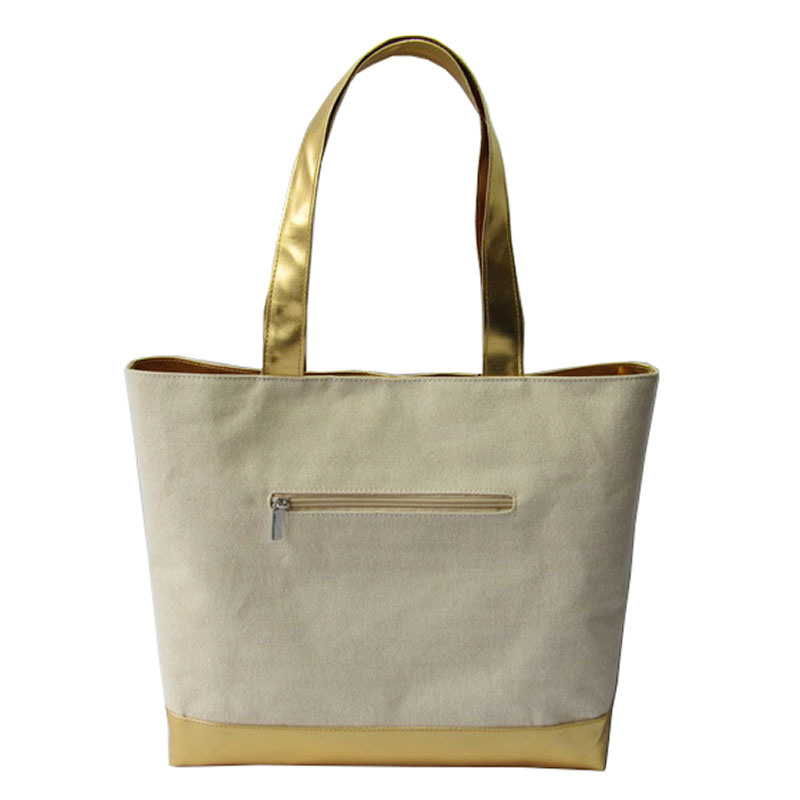 Canvas Tote Bag with Gold PVC Handle and Bottom