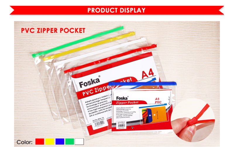 Foska Transparent Clear PVC Doucument Zipper Pocket