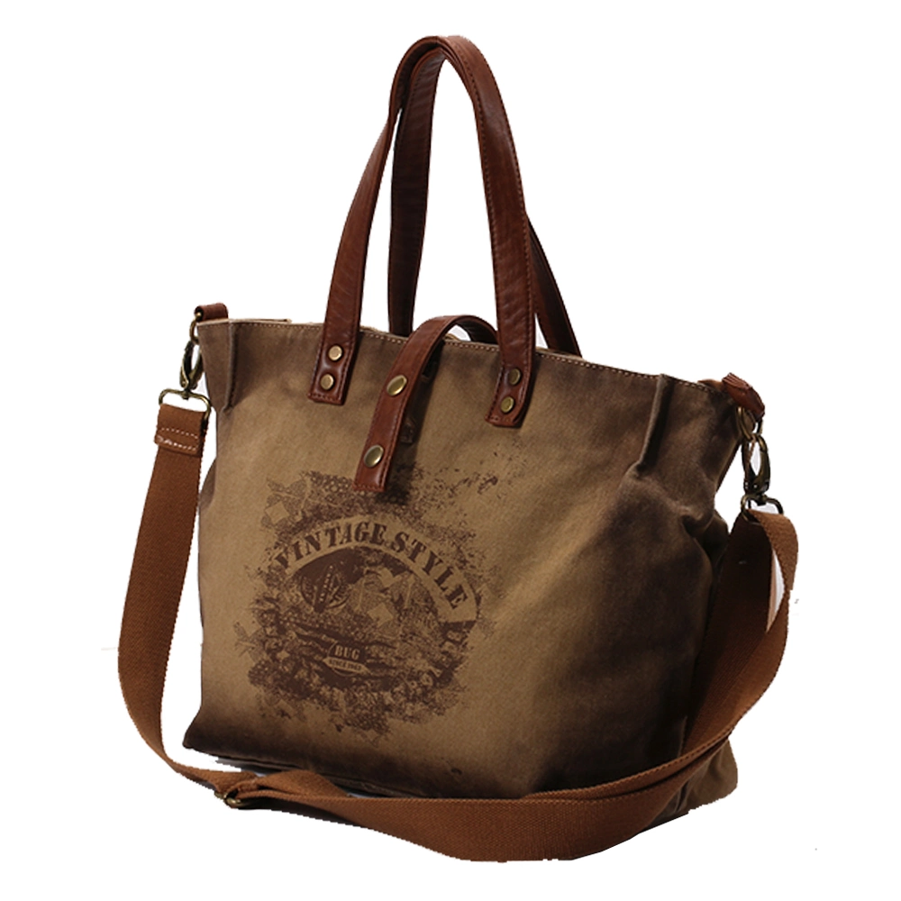 Vintage Canvas Handbags Shoulder Bags Canvas Tote Bag Leather Handle