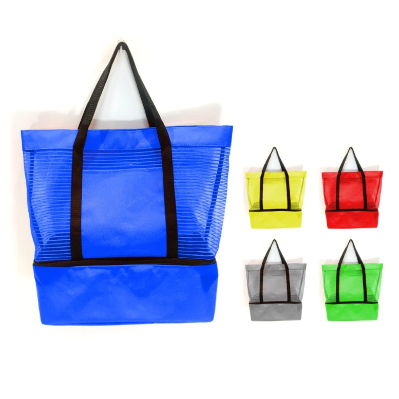 Pinstripe Mesh Bag Fashion Cooler Bag Colorful Beach Tote Bag for Summer