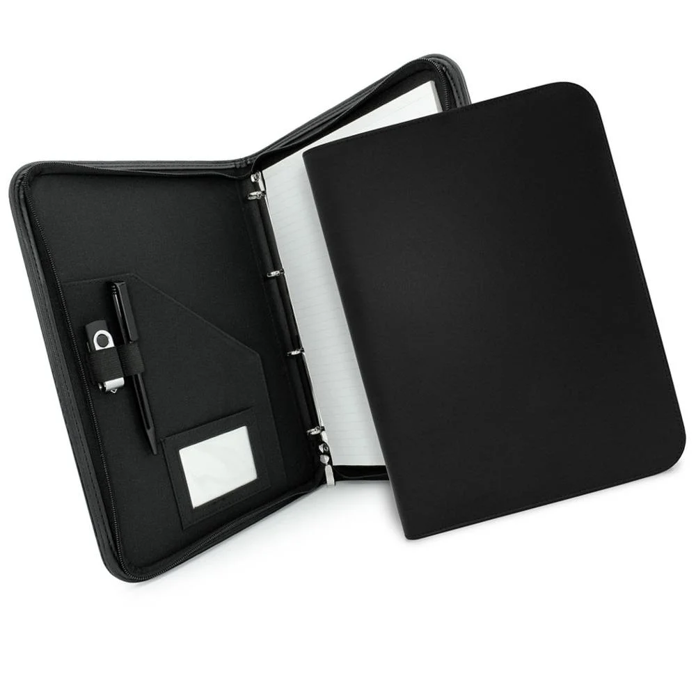 3 Ring Binder Portfolio Professional Genuine Leather Binder with Zippered Closure